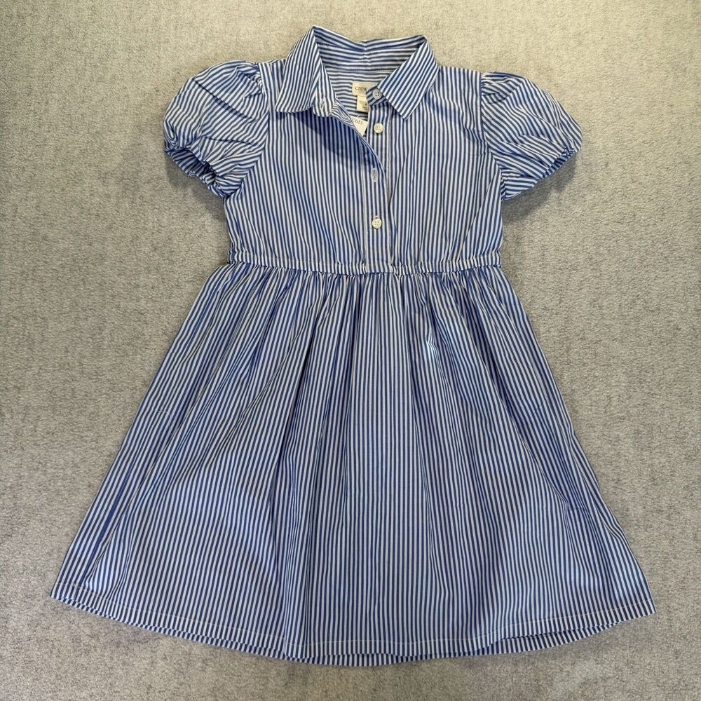 Crewcuts Girls Bubble Sleeve Shirt Dress Blue White Stripe Collared Size 6 NWT